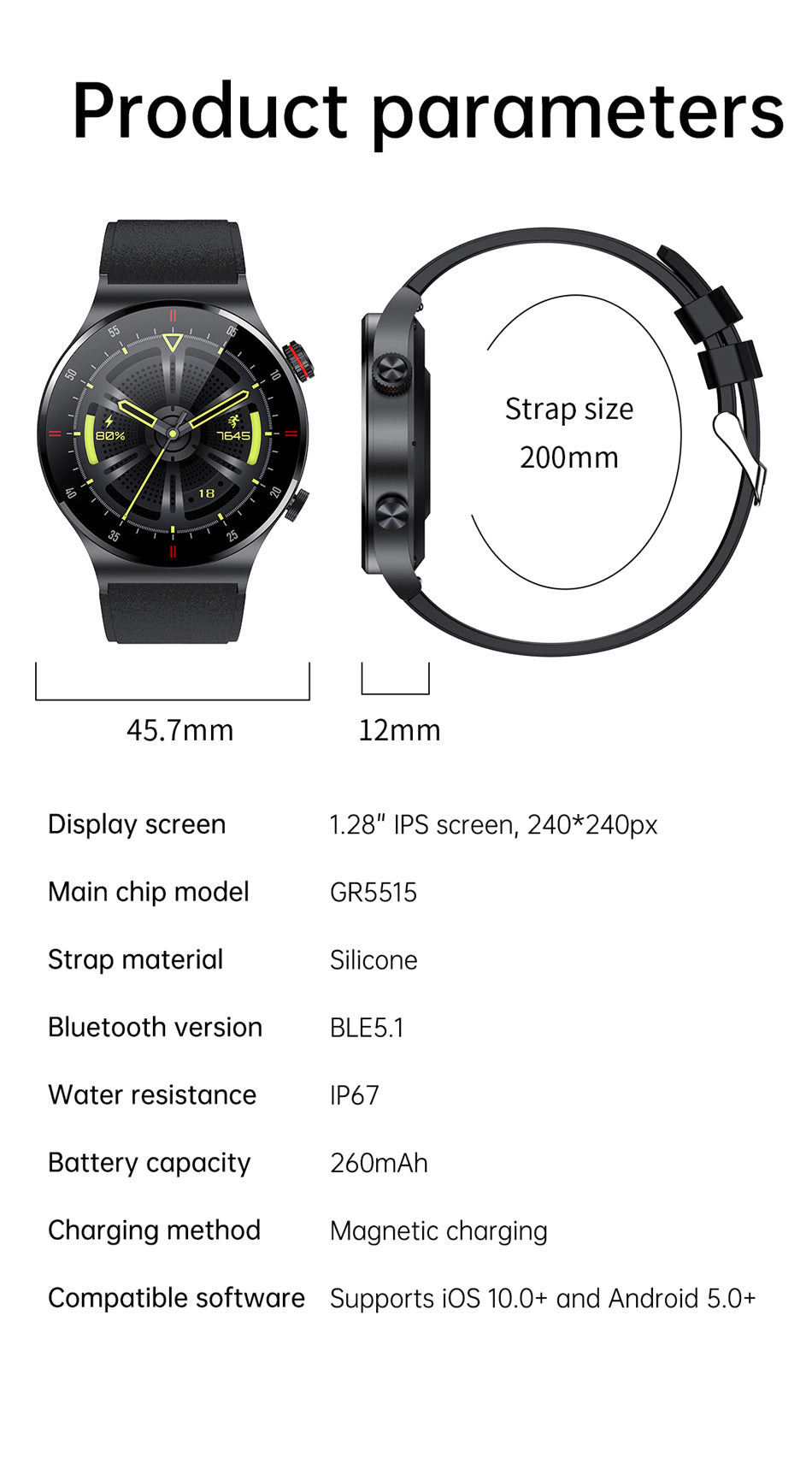 Men's Bluetooth Smart Watch Sports Fitness Tracker Waterproof  Large HD screen