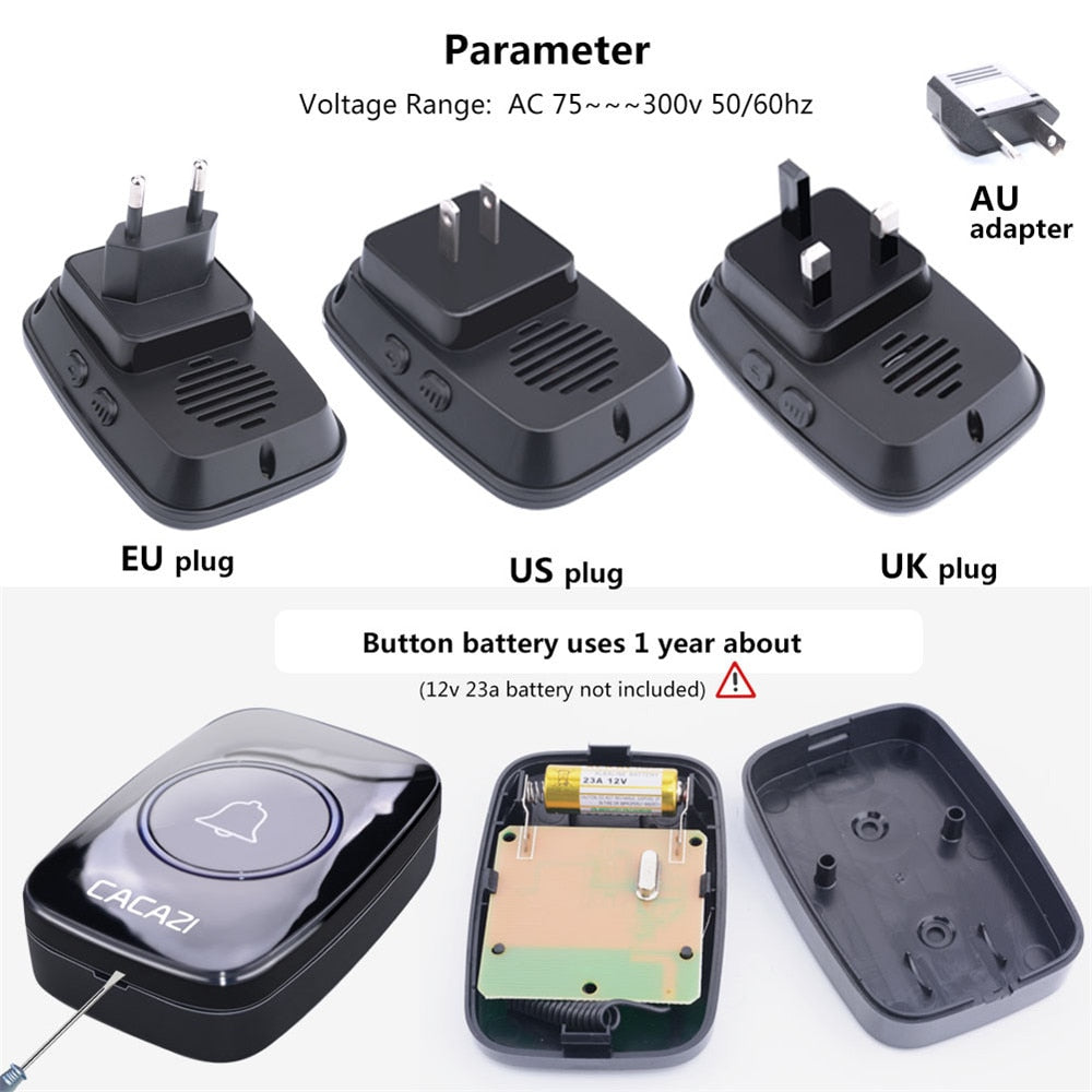 Wireless Doorbell Waterproof Remote control Door Bell 300 meters EU AU UK US Plug Smart Door Bell