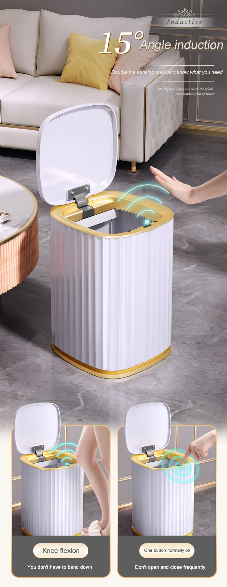 Smart Sensor Garbage Bin Automatic Induction Waterproof Bin with Lid 10/15L