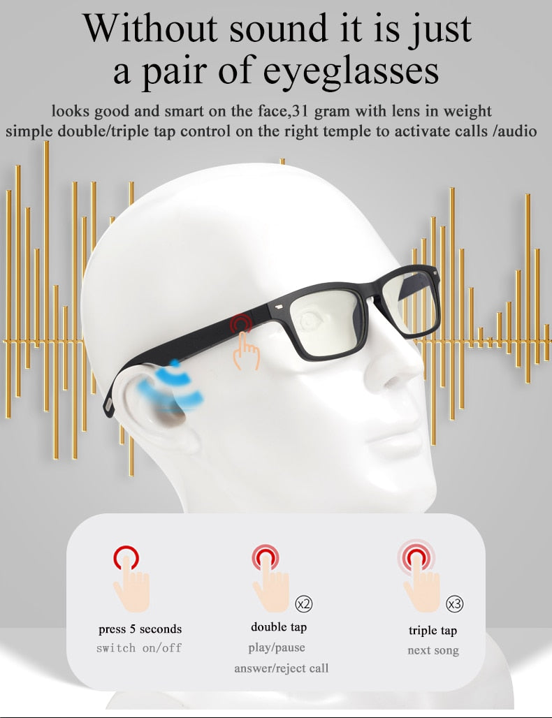 Smart Glasses Wireless Bluetooth 5.0 Sunglasses Outdoor Smart Sport Hands-Free Calling Music Anti-Blue Eyeglasses