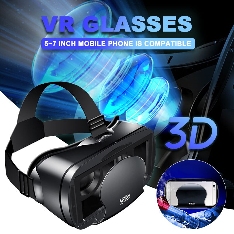 3D VR Smart Glasses Headset Virtual Reality Helmet Smartphone Full Screen Vision Wide Angle Lens with Controller Headset 7 Inch