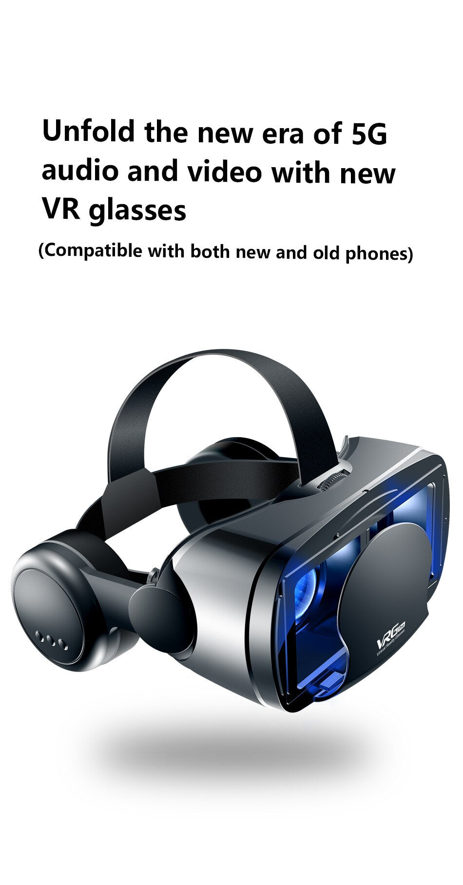 3D VR Smart Glasses Headset Virtual Reality Helmet Smartphone Full Screen Vision Wide Angle Lens with Controller Headset 7 Inch