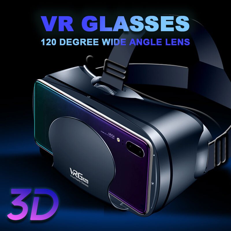 3D VR Smart Glasses Headset Virtual Reality Helmet Smartphone Full Screen Vision Wide Angle Lens with Controller Headset 7 Inch