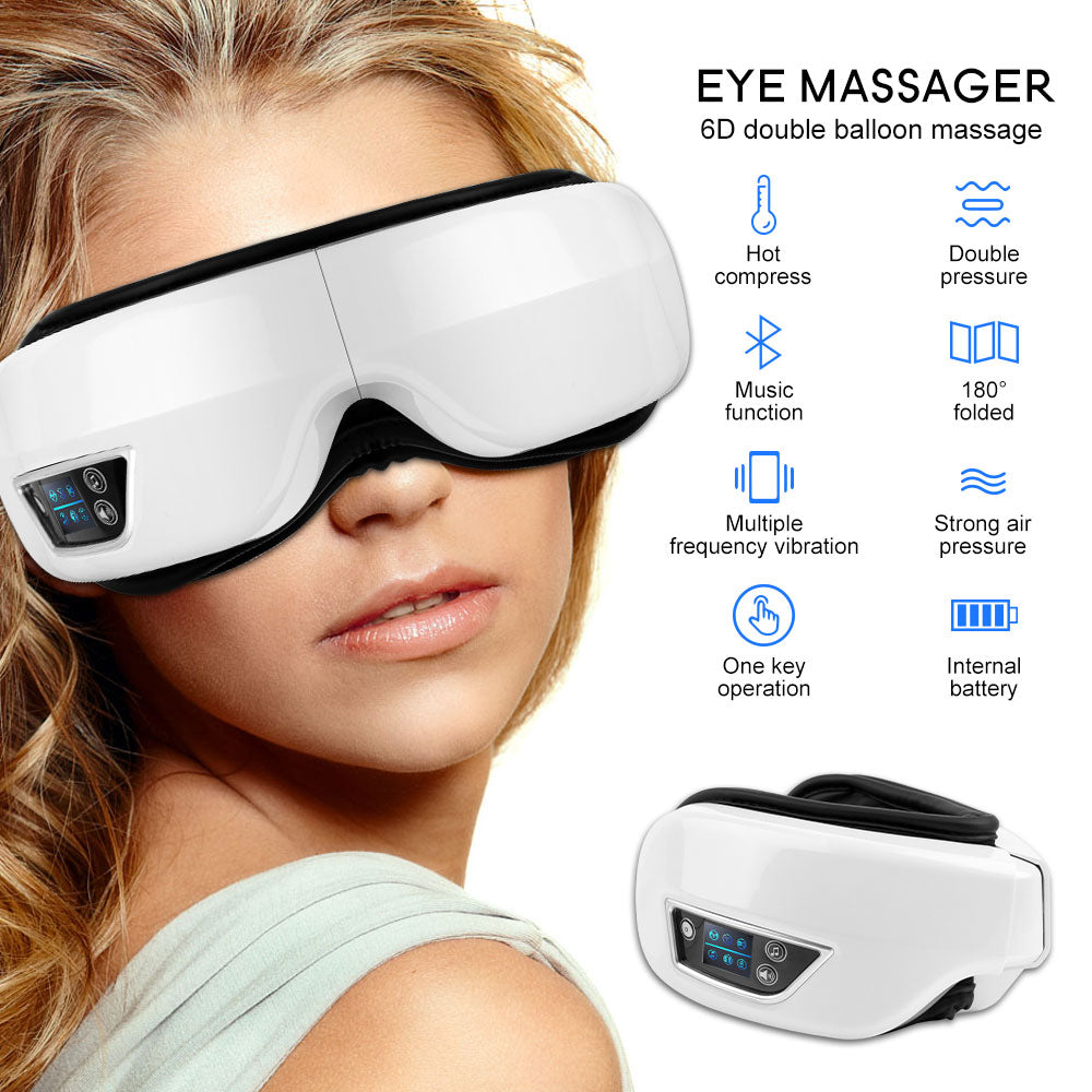 Eye Massager 6D Smart Airbag Vibration Eye Care Instrument Hot Compress Bluetooth Eye Massage Glasses Fatigue Pouch & Wrinkle